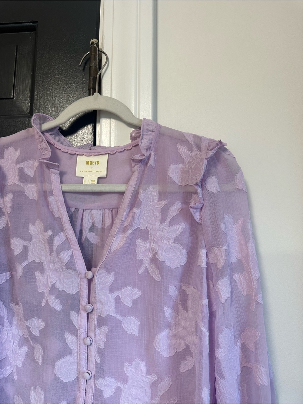 Anthropologie Maeve Mallory Lace Blouse Lilac Purple Ruffle Top S - Picture 5 of 11